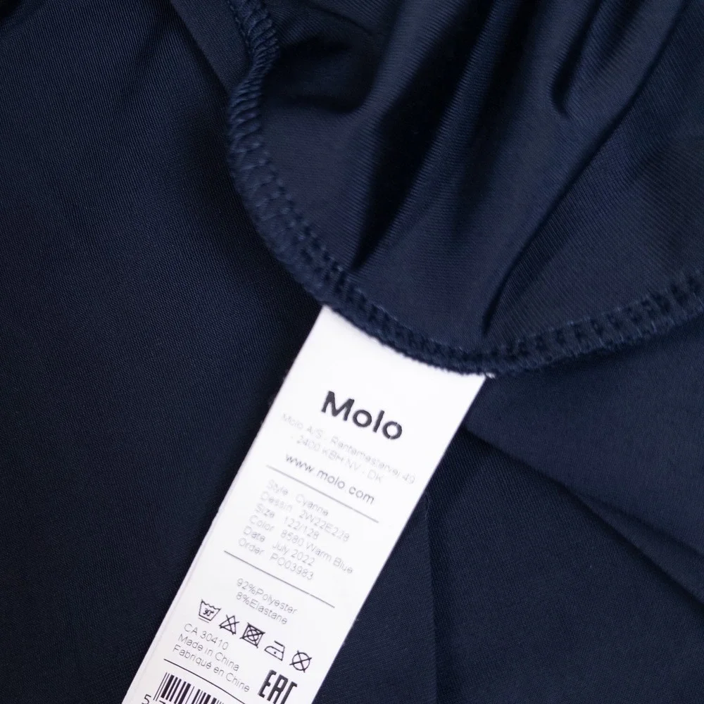 Molo Cyanne‎ Dress Kids 7-8 Navy Blue Velour Ruffle Collar Long Sleeve